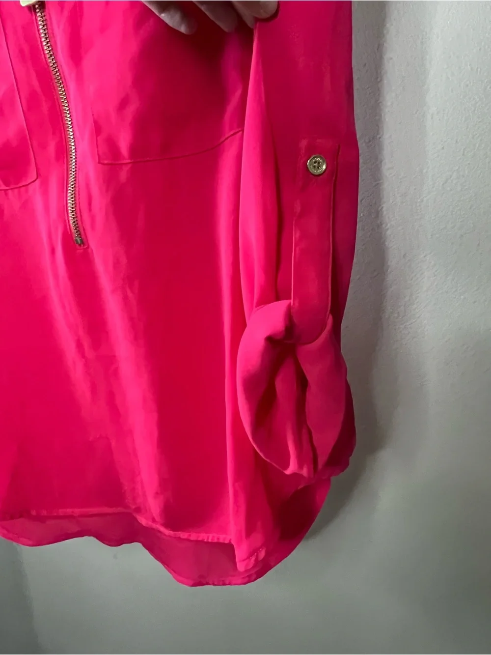 Michael Kors Hot Pink Zip-Pocket Blouse sz S